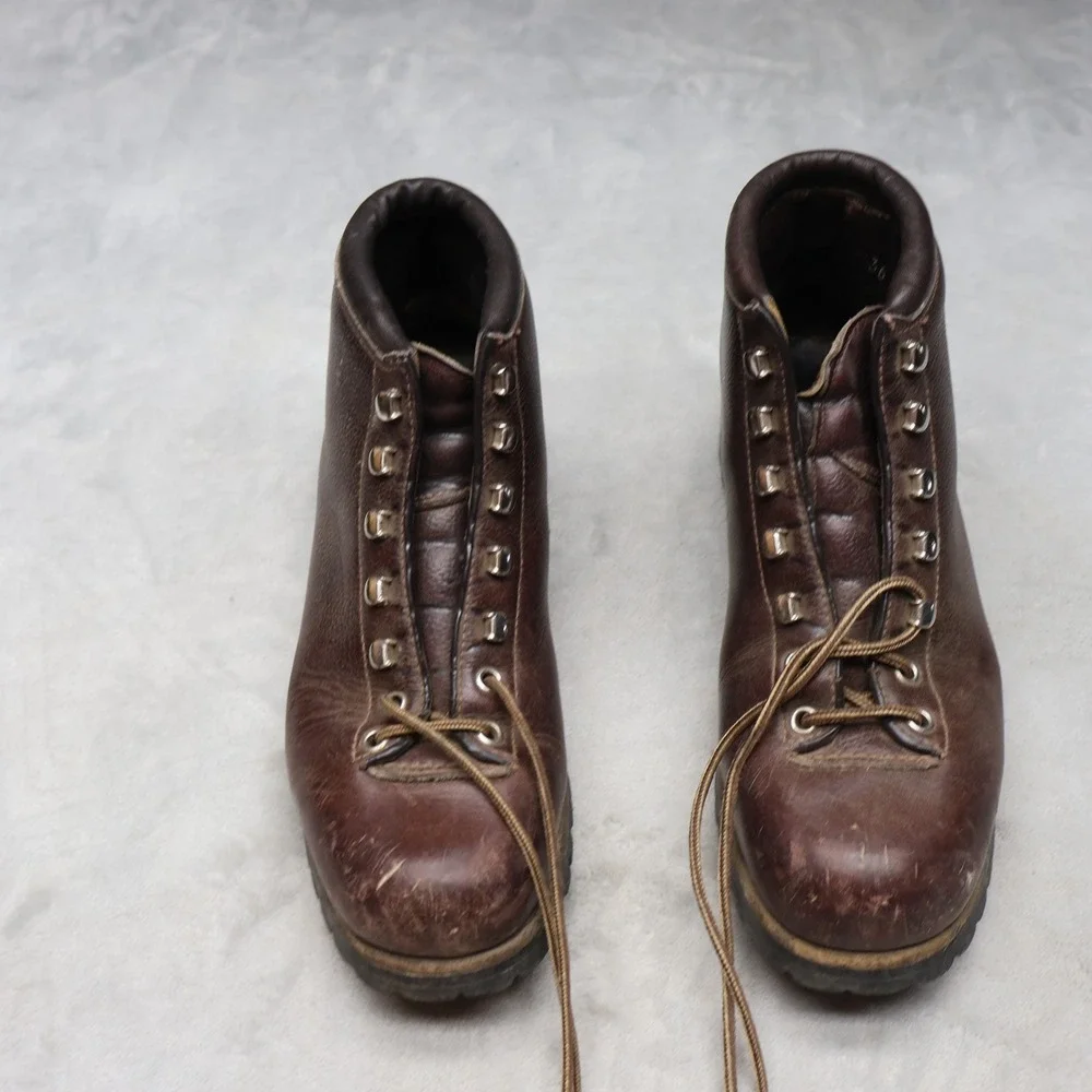 Fabiano Men? 8 Narrow Hiking‎ Boots Brown Leather Lug Lace Rugged Italy VTG RARE